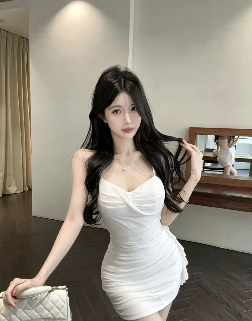 실사 섹시함 낮은 가슴 쇼트 스타일 망사 슬립 드레스 상세 이미지 23