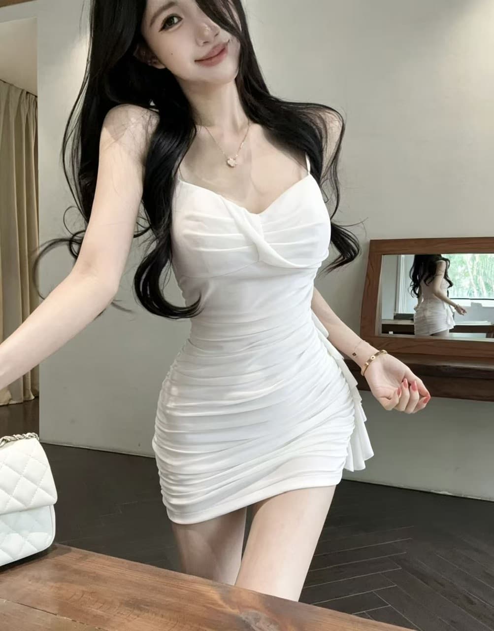 실사 섹시함 낮은 가슴 쇼트 스타일 망사 슬립 드레스 상세 이미지 24