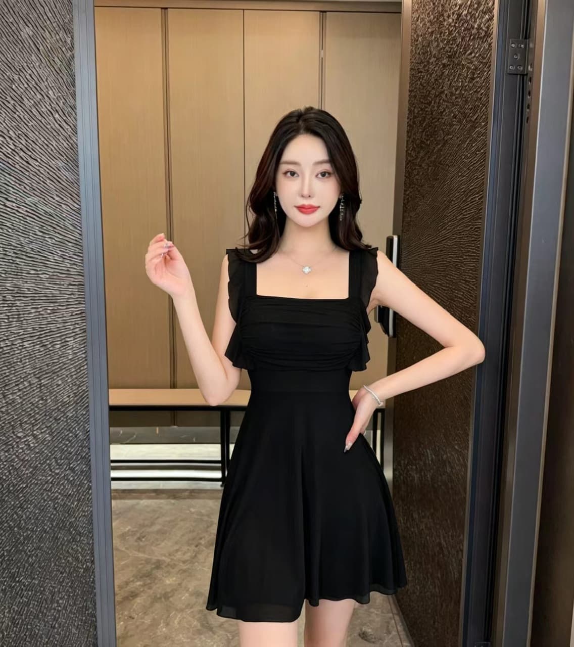 실사 섹시함 낮은 가슴 망사 프릴 큰 진자 드레스 상세 이미지 12