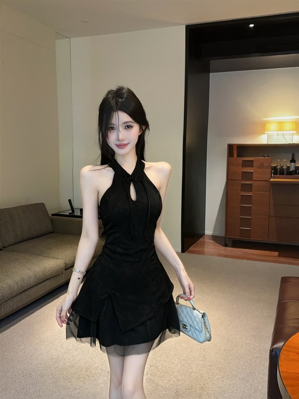 실사 오프숄더 섹시함 개선 레이스 조각 치파오 쇼트 스타일 드레스 상세 이미지 9