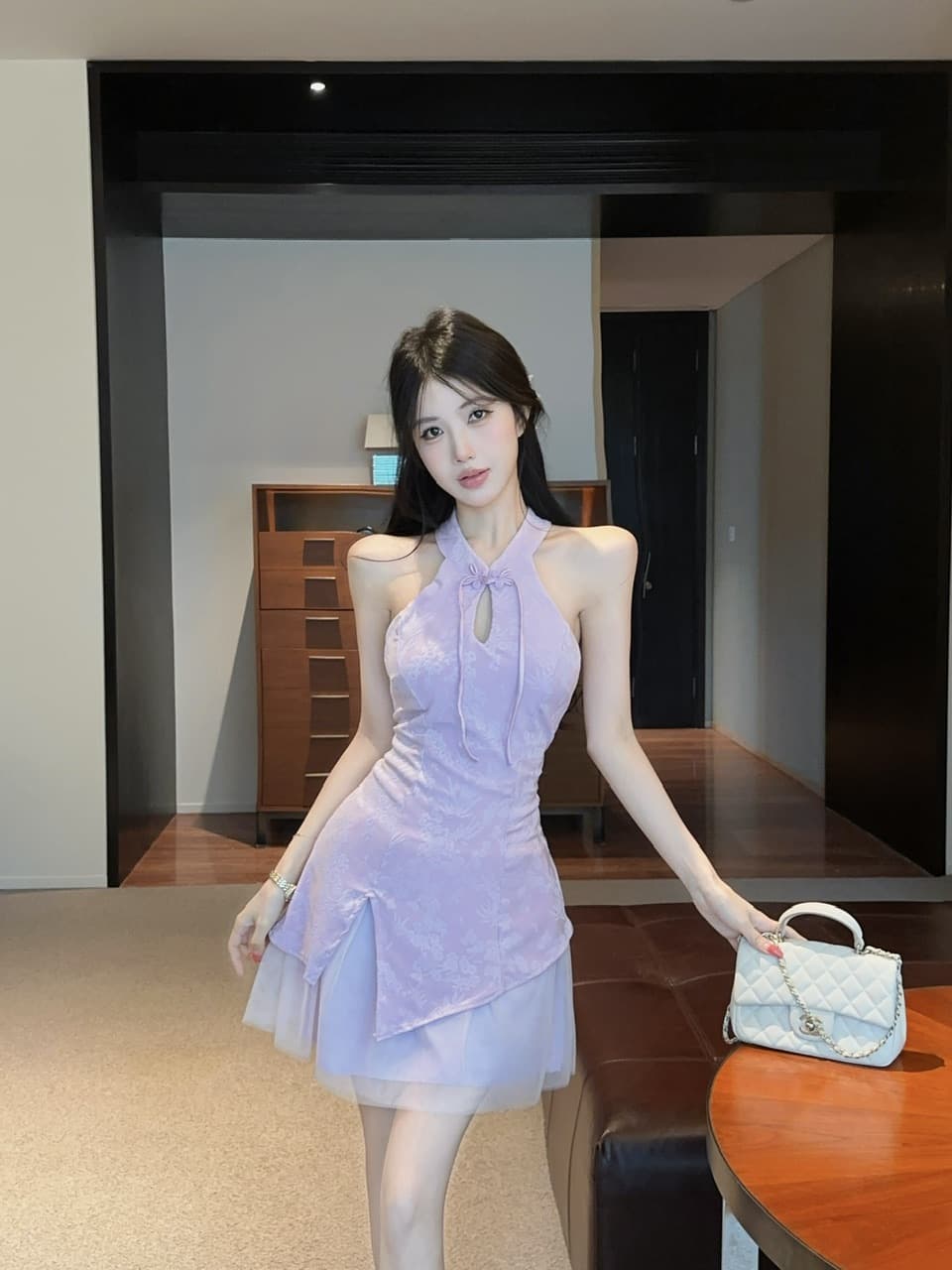 실사 오프숄더 섹시함 개선 레이스 조각 치파오 쇼트 스타일 드레스 상세 이미지 27