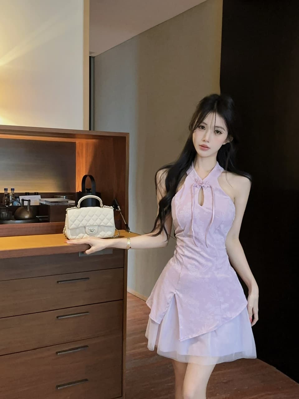 실사 오프숄더 섹시함 개선 레이스 조각 치파오 쇼트 스타일 드레스 상세 이미지 30