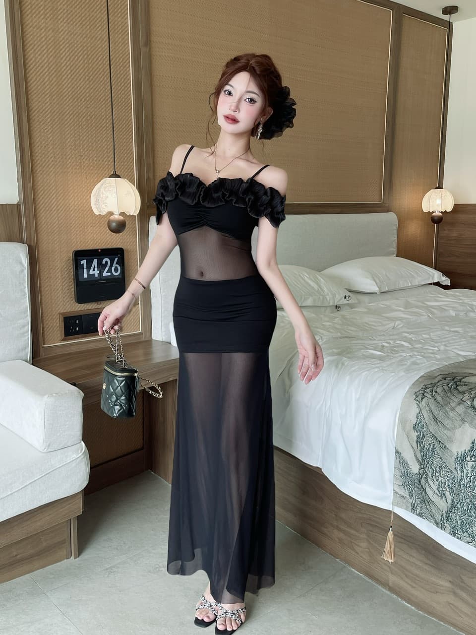 실사 망사 롱 코트 레이스 슬립 드레스 상세 이미지 11