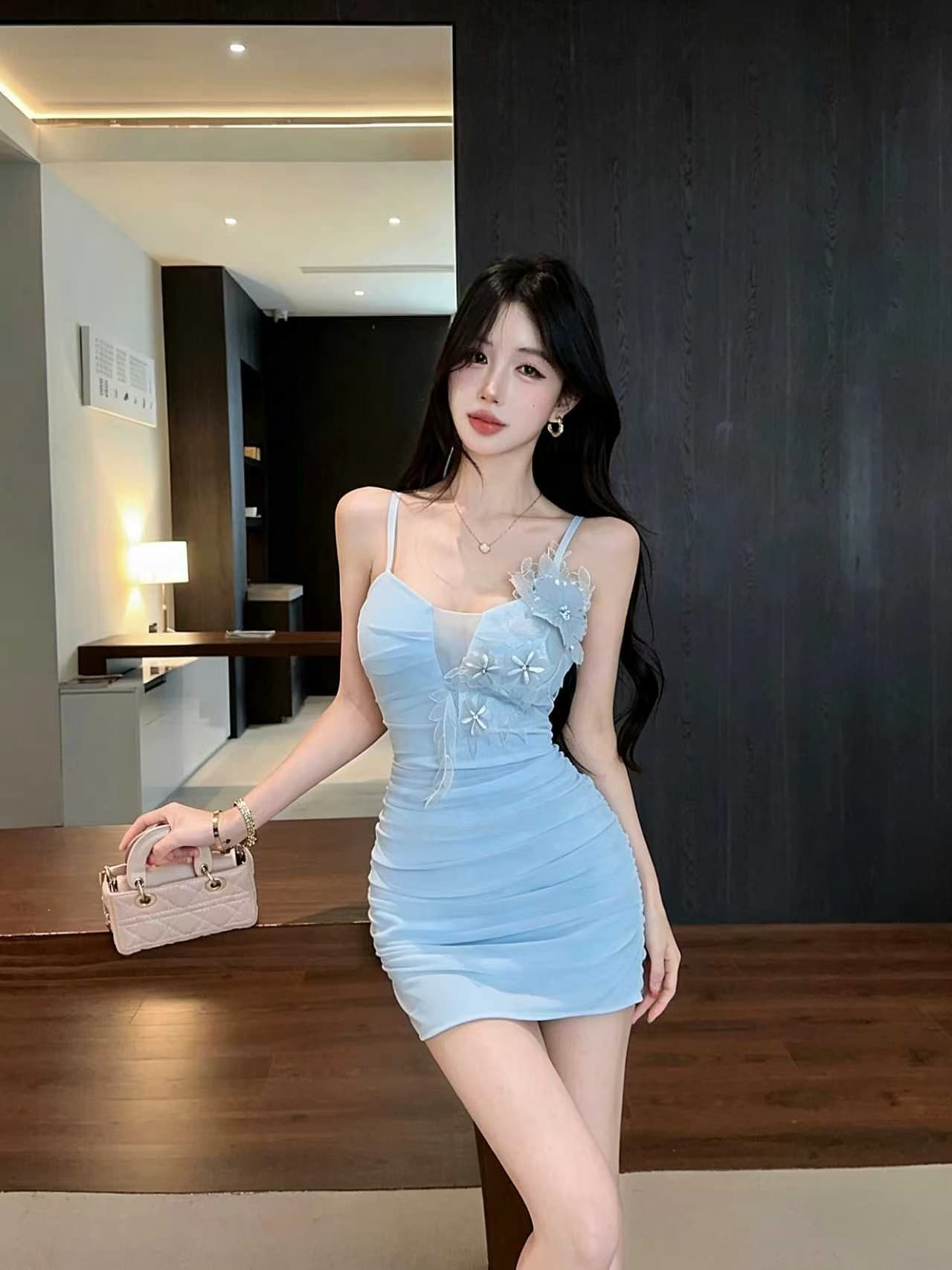 실사 꽃 패치워크 쇼트 스타일 망사 슬립 드레스 상세 이미지 21