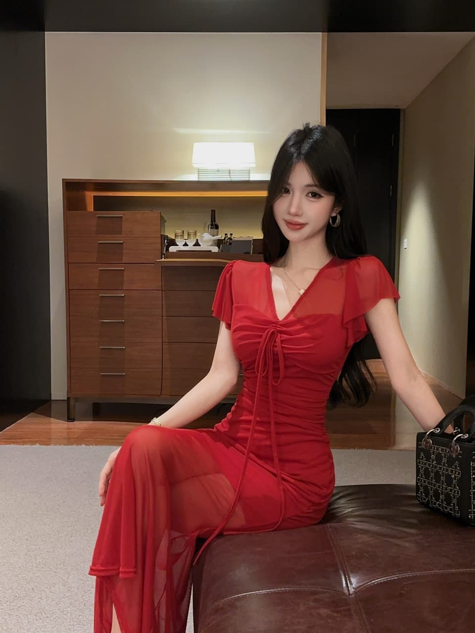 실사 망사 펌프 로프 롱 코트 반팔 드레스 복장 상세 이미지 19