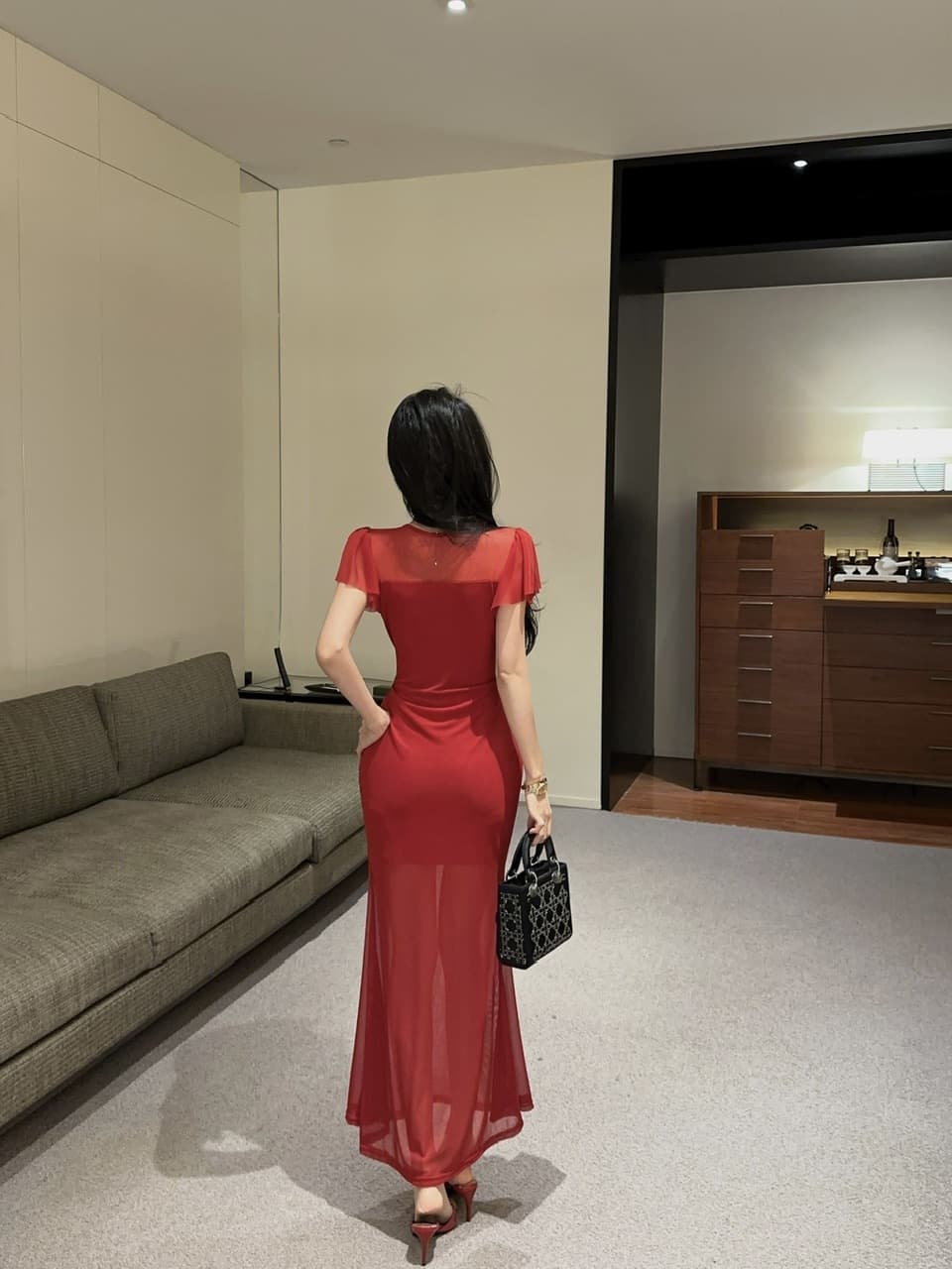 실사 망사 펌프 로프 롱 코트 반팔 드레스 복장 상세 이미지 20