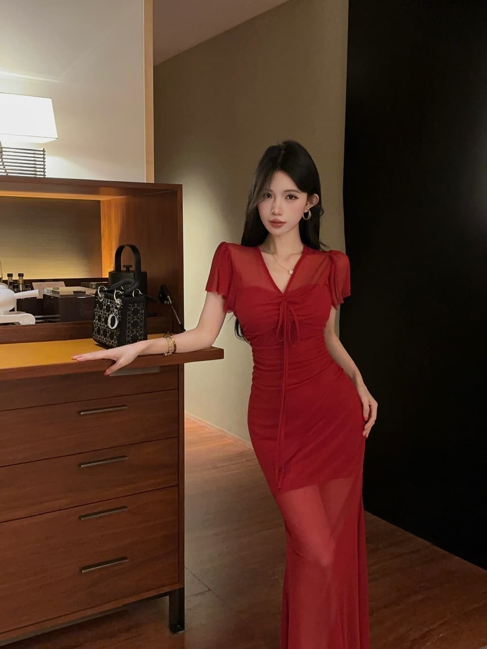 실사 망사 펌프 로프 롱 코트 반팔 드레스 복장 상세 이미지 26