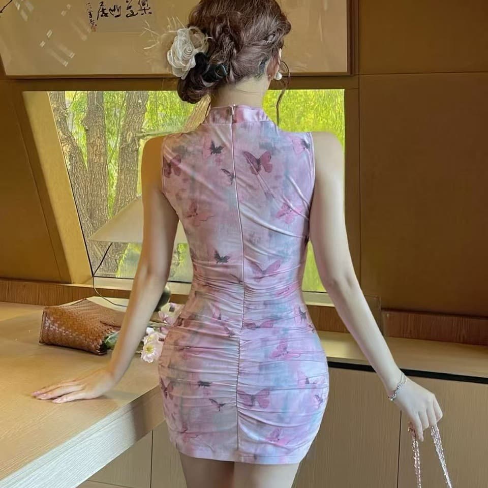 실사 망사 프린트 쇼트 스타일 개선 치파오 드레스 이미지 5