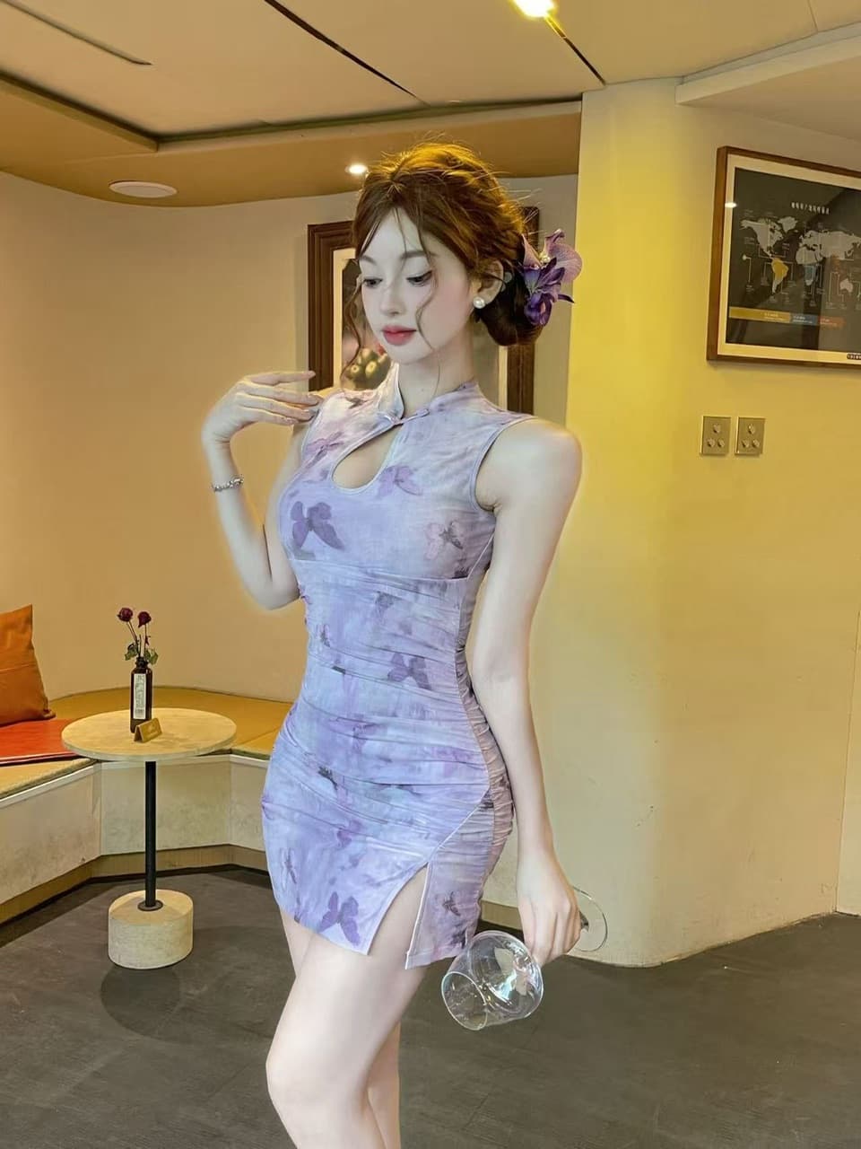 실사 망사 프린트 쇼트 스타일 개선 치파오 드레스 상세 이미지 13