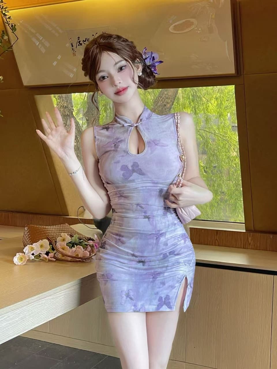 실사 망사 프린트 쇼트 스타일 개선 치파오 드레스 상세 이미지 15
