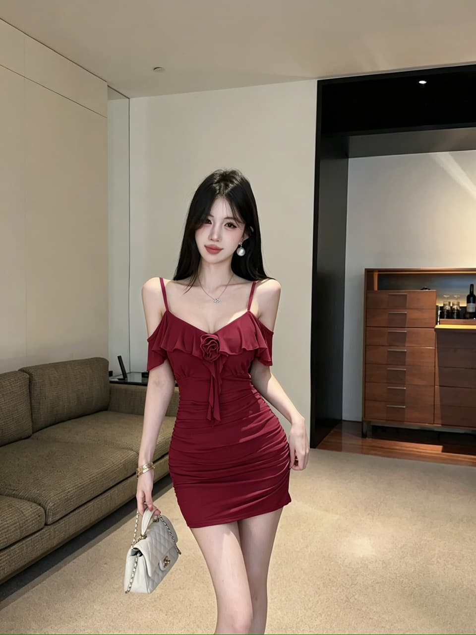 실사 꽃 패치워크 쇼트 스타일 망사 타이트 스커트 드레스 복장 상세 이미지 26