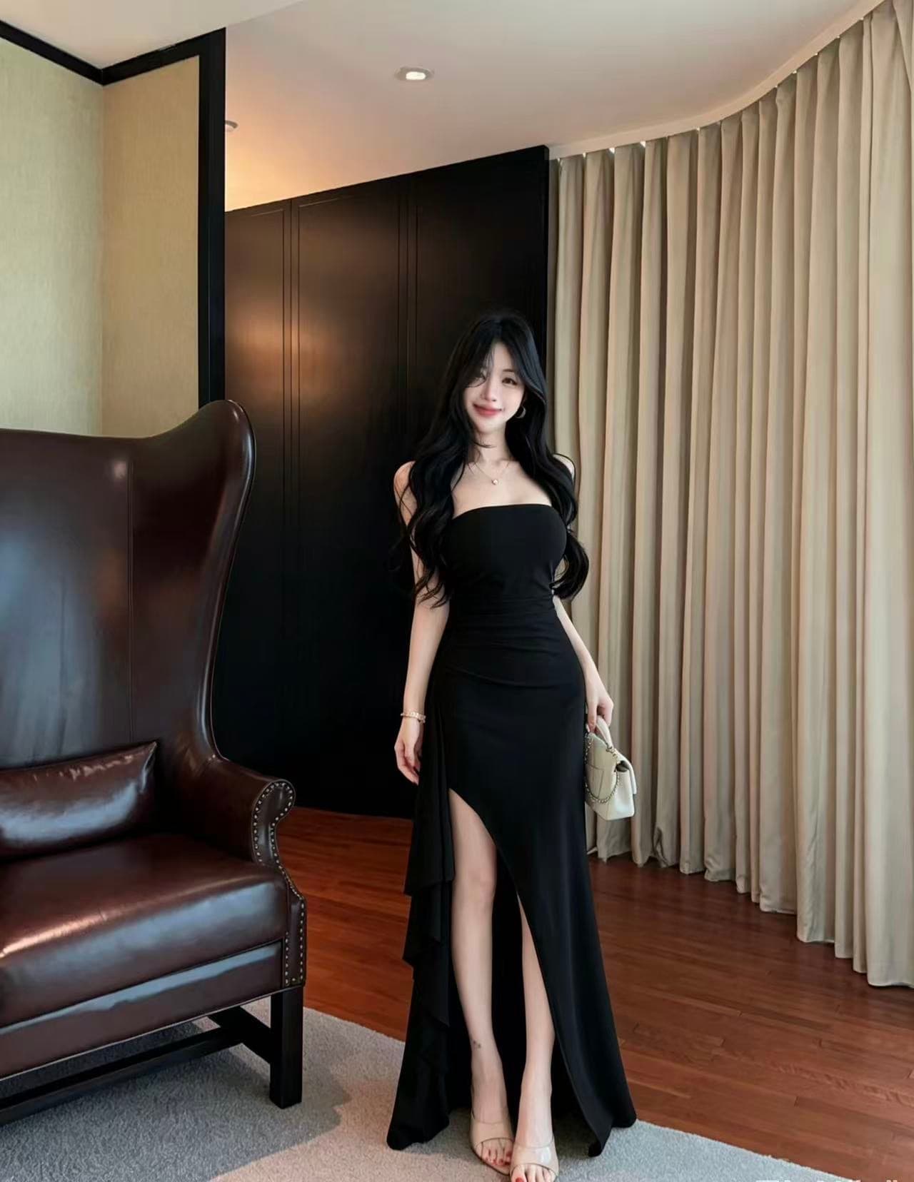실사 롱 코트 튜브탑 드레스 복장 상세 이미지 1