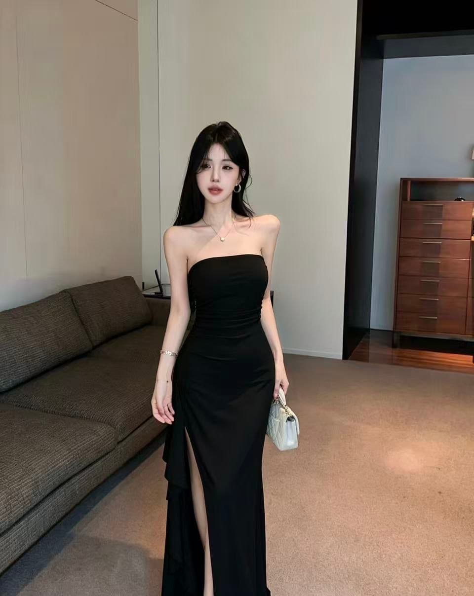 실사 롱 코트 튜브탑 드레스 복장 상세 이미지 2