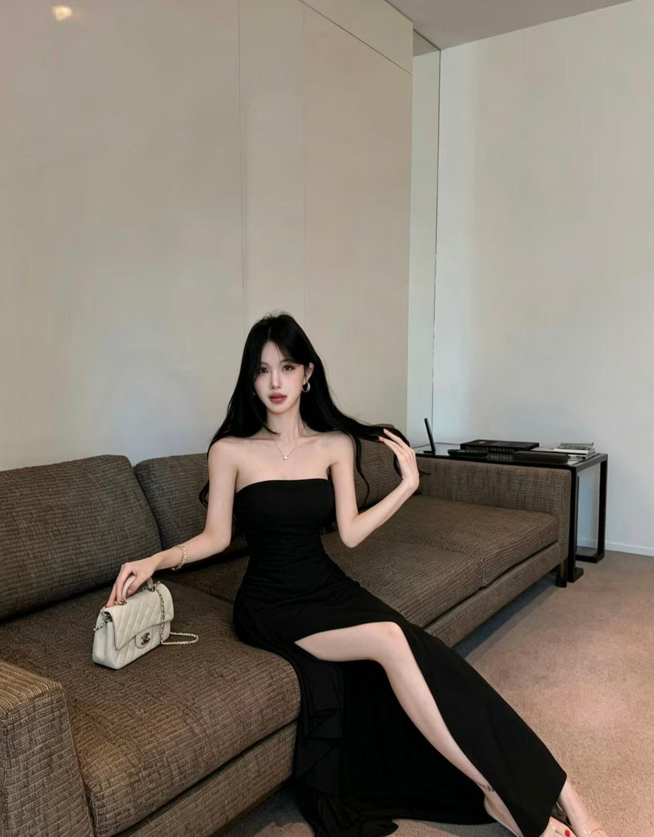 실사 롱 코트 튜브탑 드레스 복장 상세 이미지 7