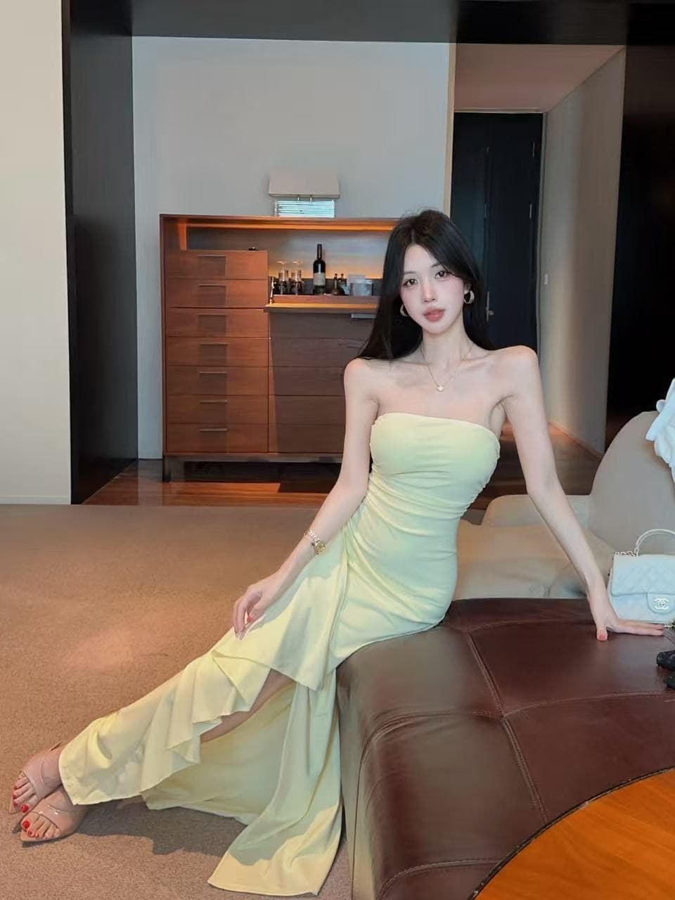 실사 롱 코트 튜브탑 드레스 복장 상세 이미지 14