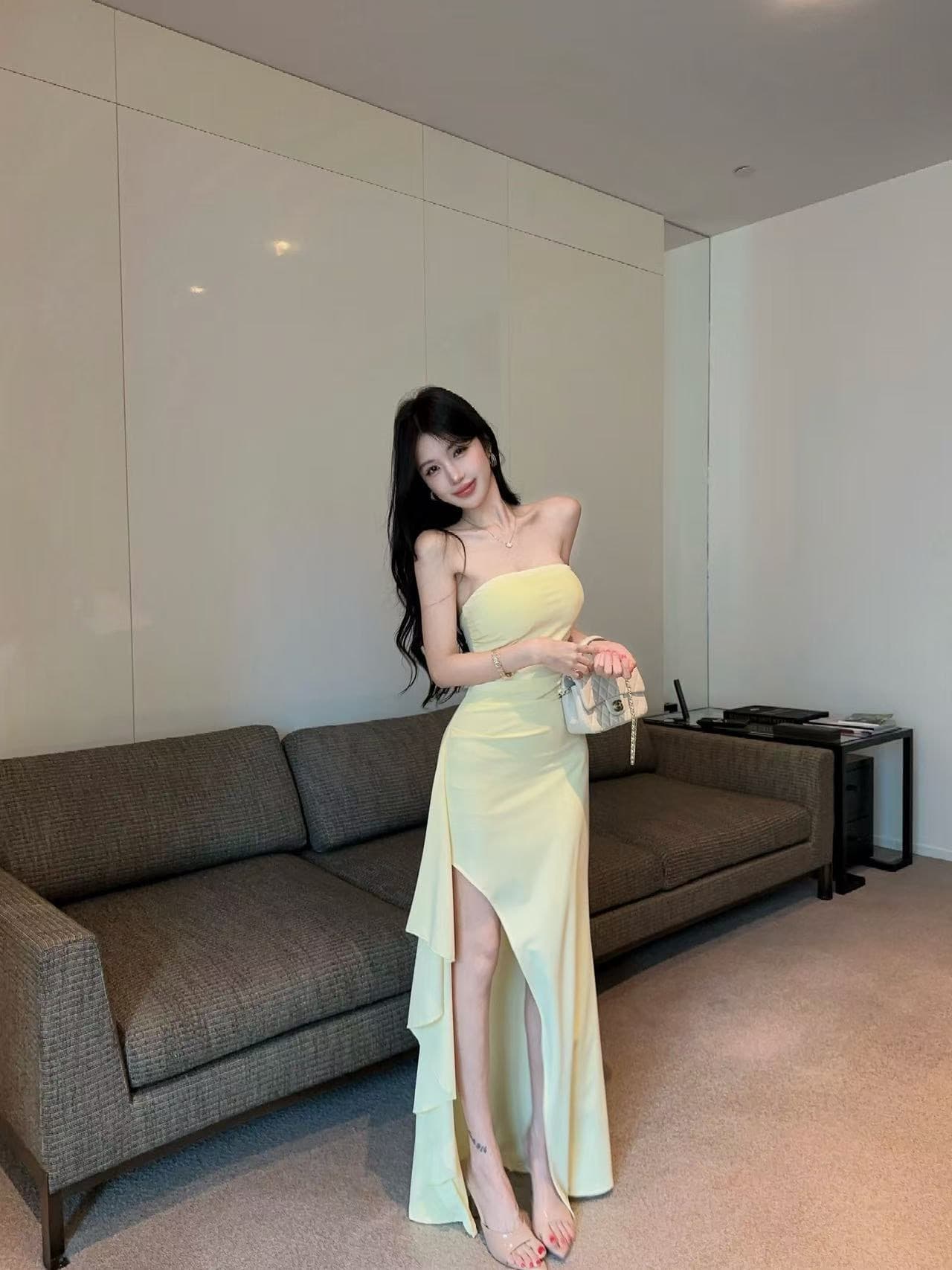 실사 롱 코트 튜브탑 드레스 복장 상세 이미지 16