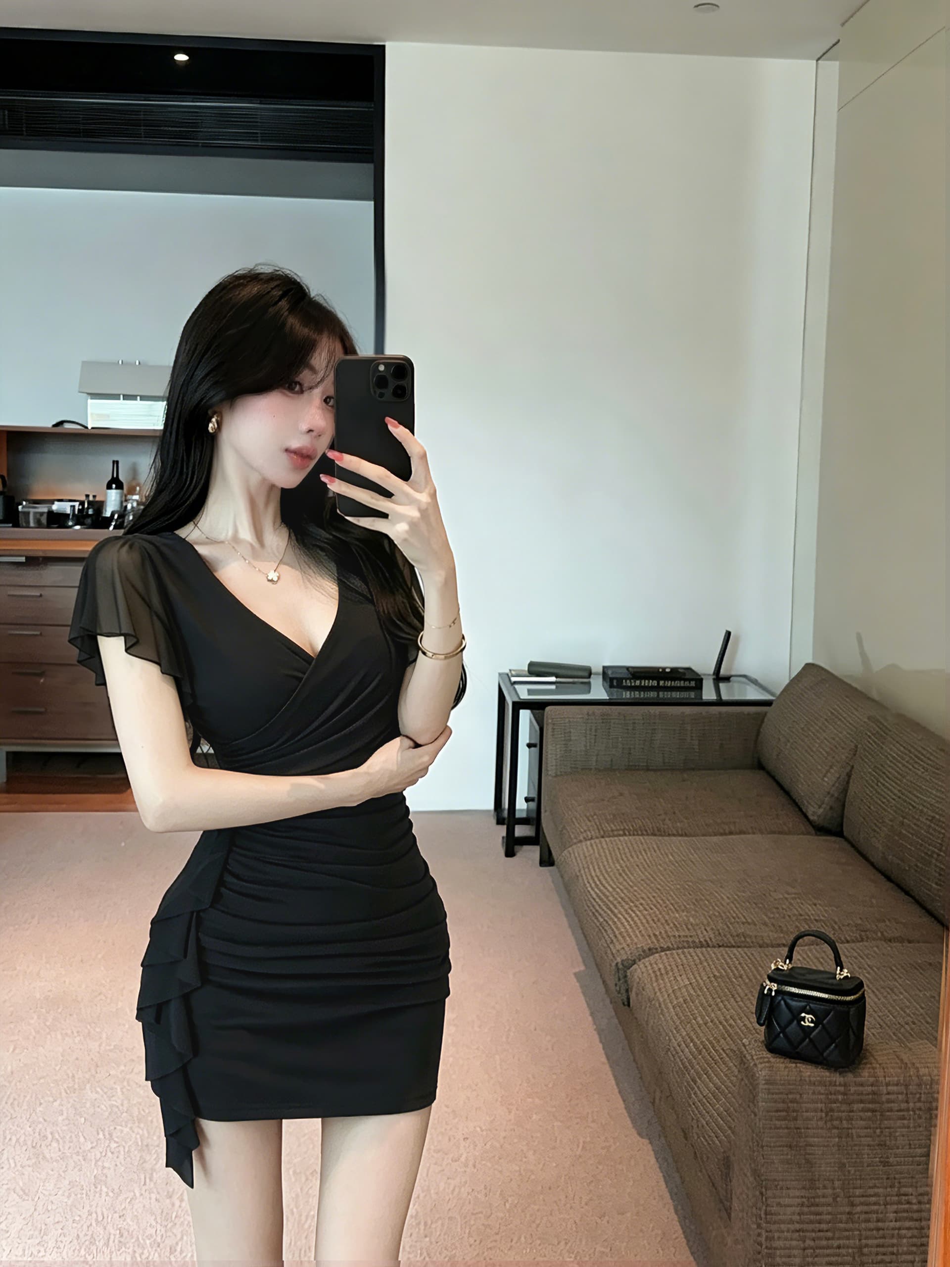 실사 섹시함 망사 술 패치워크 쇼트 스타일 타이트 스커트 드레스 이미지 4