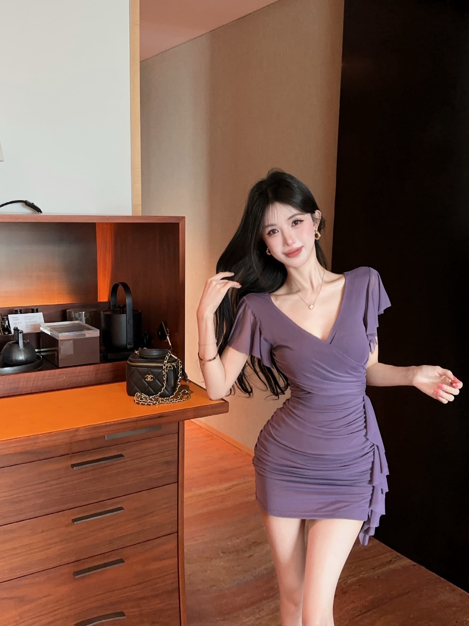 실사 섹시함 망사 술 패치워크 쇼트 스타일 타이트 스커트 드레스 상세 이미지 1
