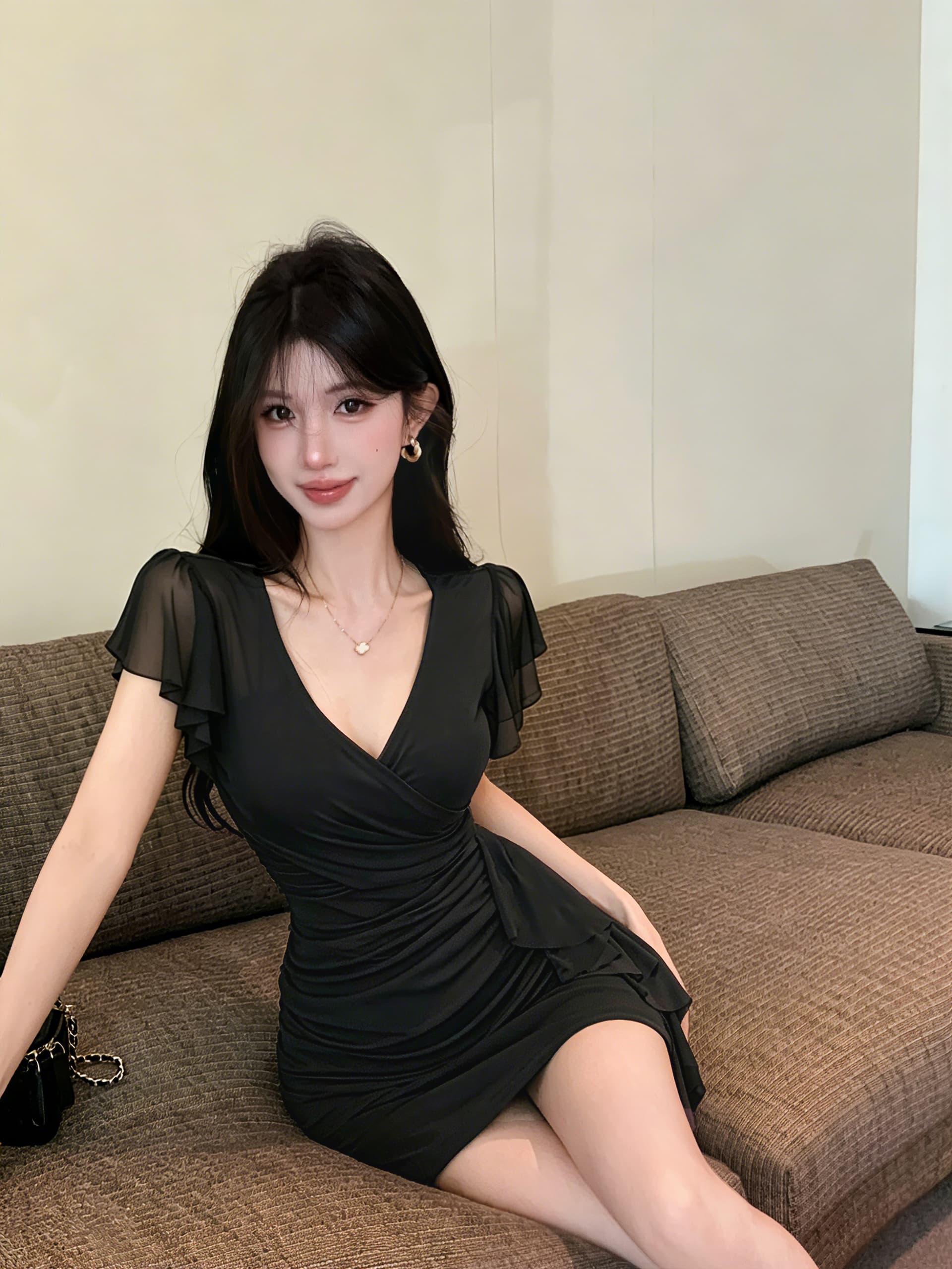 실사 섹시함 망사 술 패치워크 쇼트 스타일 타이트 스커트 드레스 상세 이미지 9