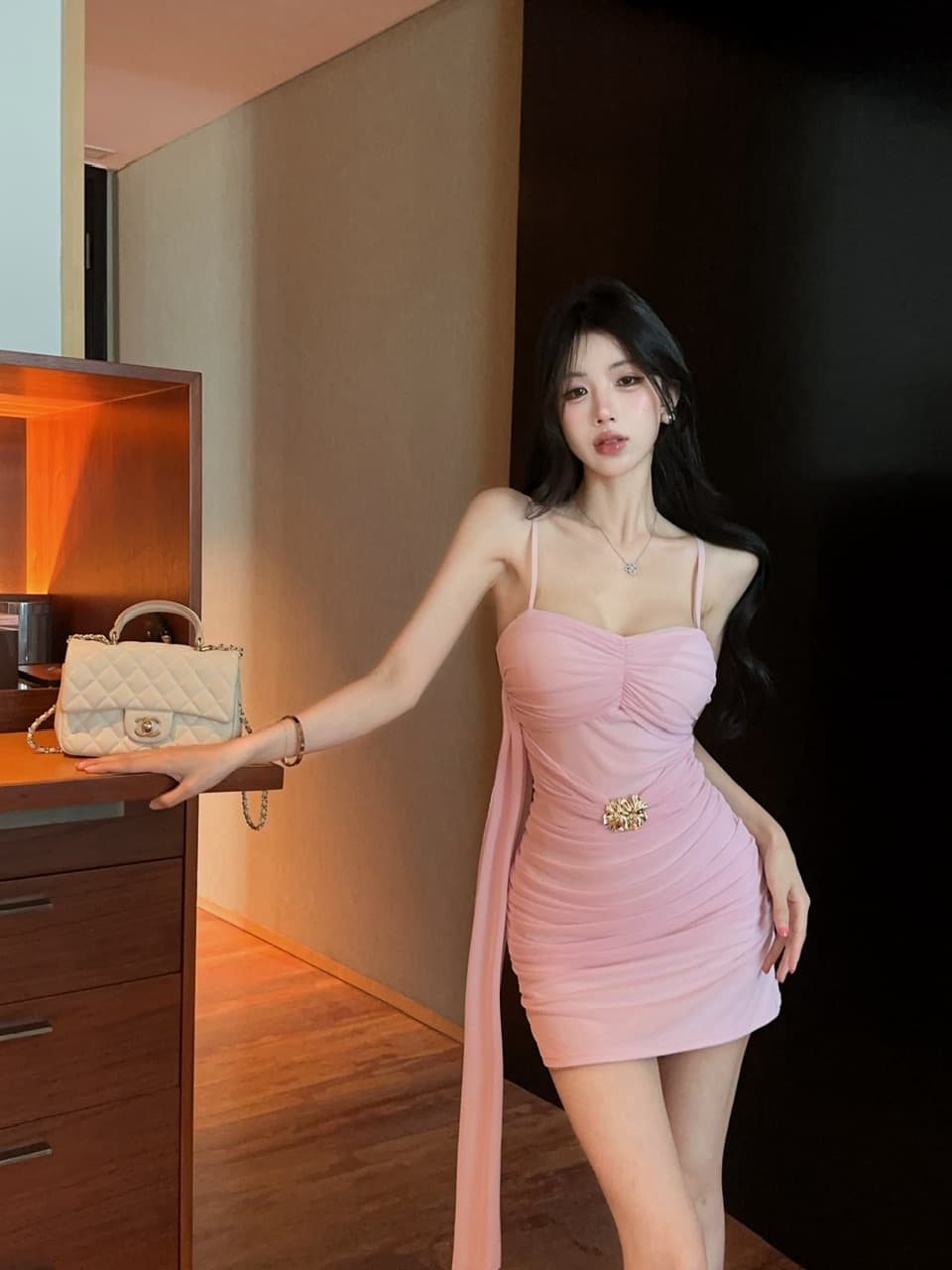실사 쇼트 스타일 망사 타이트 스커트 술 패치워크 드레스 복장 이미지 3