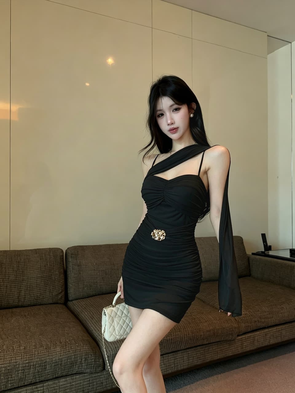 실사 쇼트 스타일 망사 타이트 스커트 술 패치워크 드레스 복장 상세 이미지 1