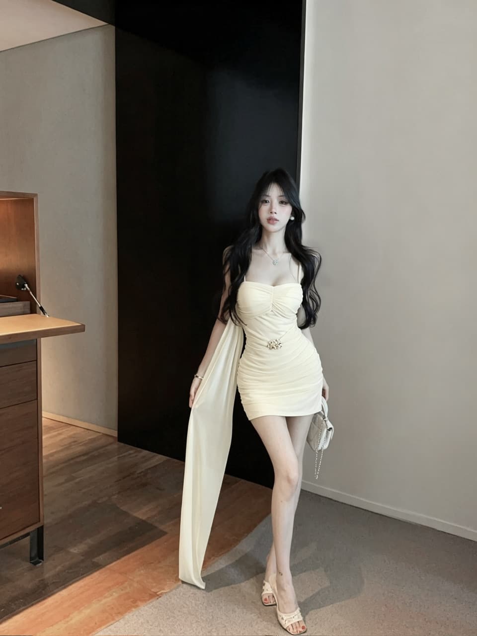 실사 쇼트 스타일 망사 타이트 스커트 술 패치워크 드레스 복장 상세 이미지 6