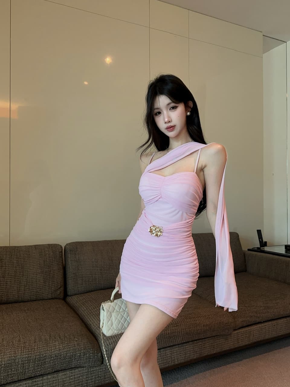 실사 쇼트 스타일 망사 타이트 스커트 술 패치워크 드레스 복장 상세 이미지 18