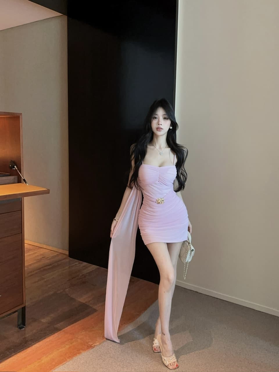 실사 쇼트 스타일 망사 타이트 스커트 술 패치워크 드레스 복장 상세 이미지 22