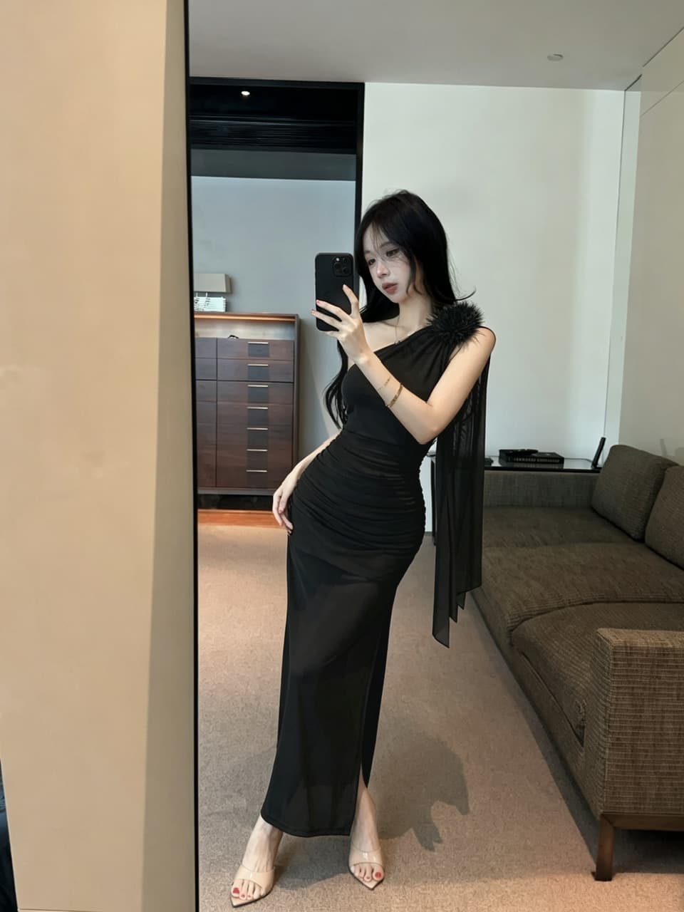 실사 롱 코트 망사 술 패치워크 드레스 복장 롱 스커트 상세 이미지 9