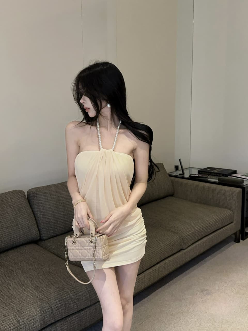 실사 망사 페이크 레이어드 행침 목 드레스 쇼트 스타일 상세 이미지 20