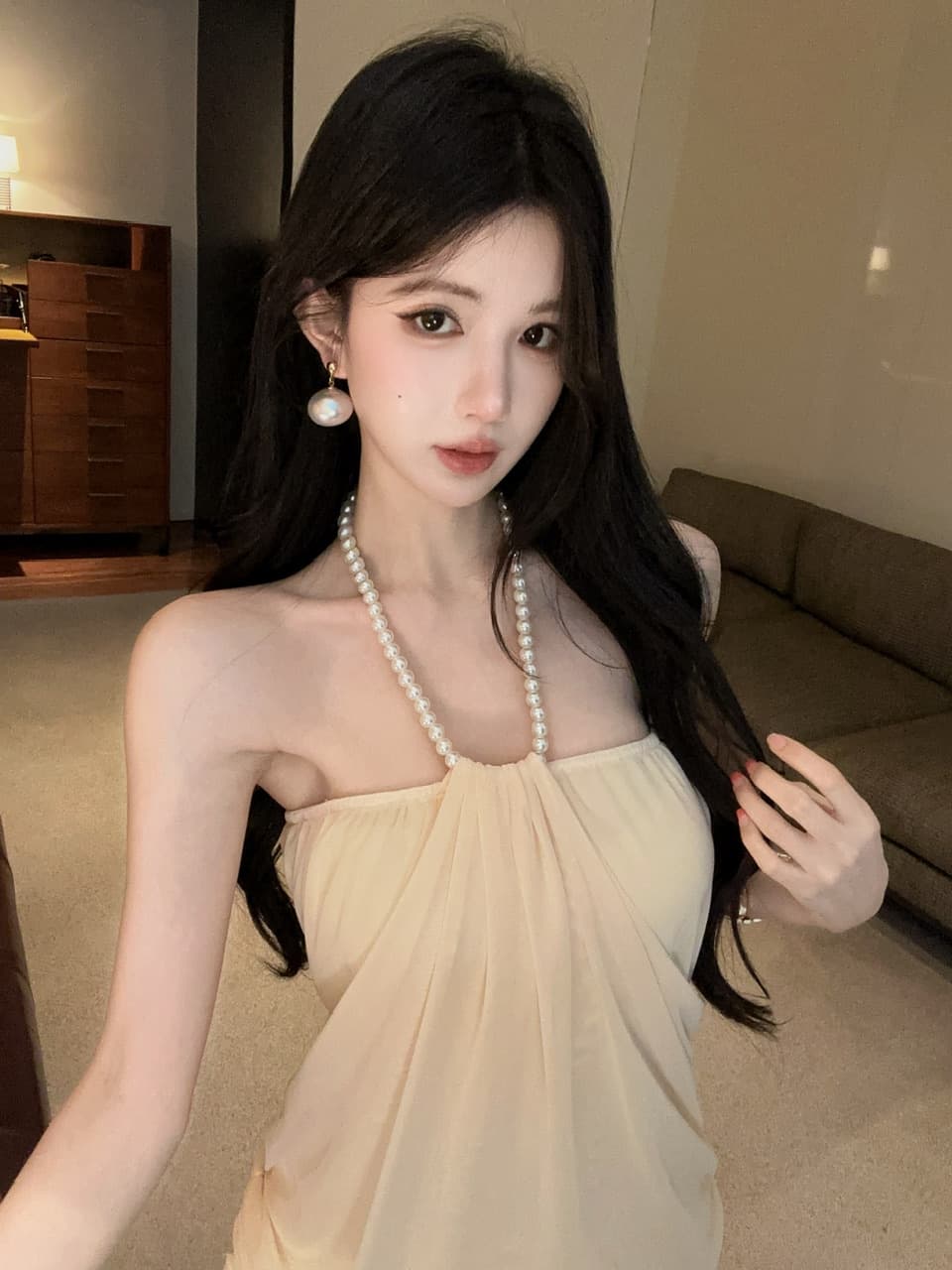 실사 망사 페이크 레이어드 행침 목 드레스 쇼트 스타일 상세 이미지 23