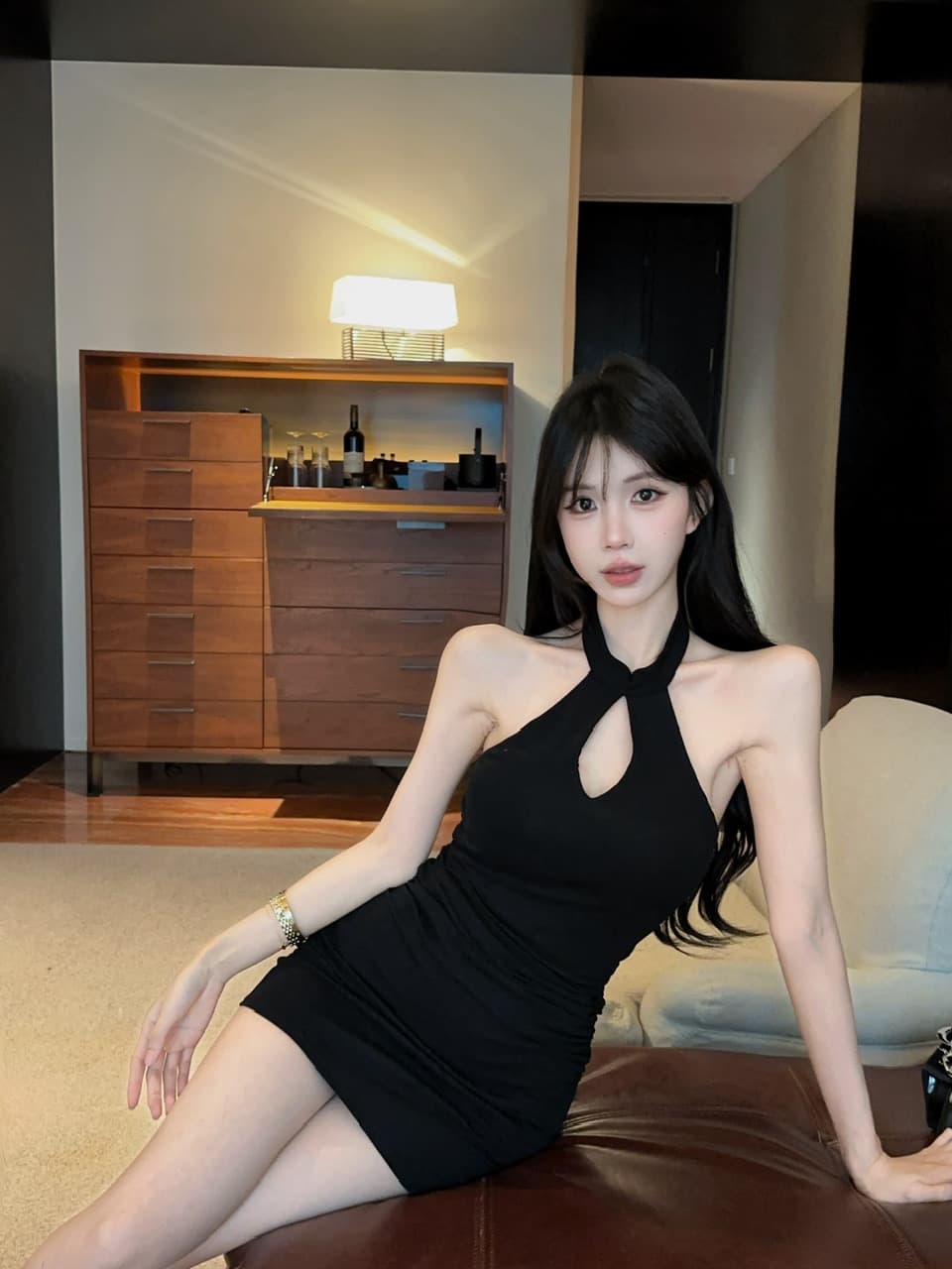 실사 쇼트 스타일 행침 목 백리스 쇼트 스타일 면 소재 드레스 복장 상세 이미지 5