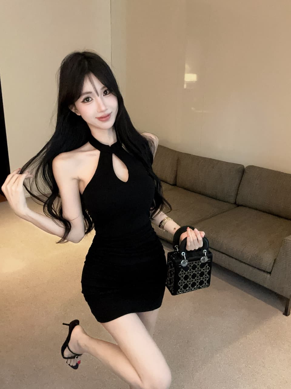 실사 쇼트 스타일 행침 목 백리스 쇼트 스타일 면 소재 드레스 복장 상세 이미지 10