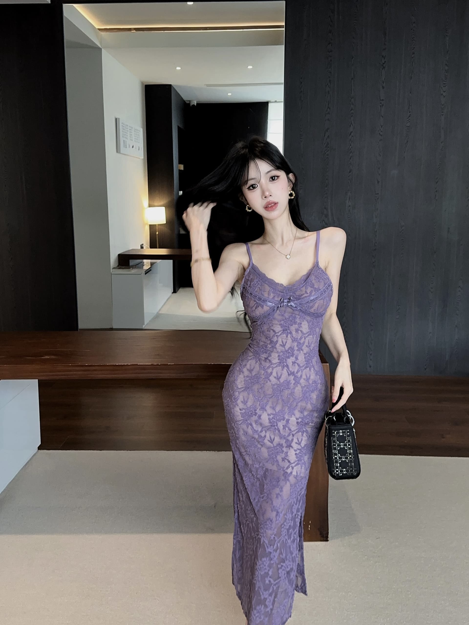 실사 레이스 롱 코트 슬립 드레스 상세 이미지 13