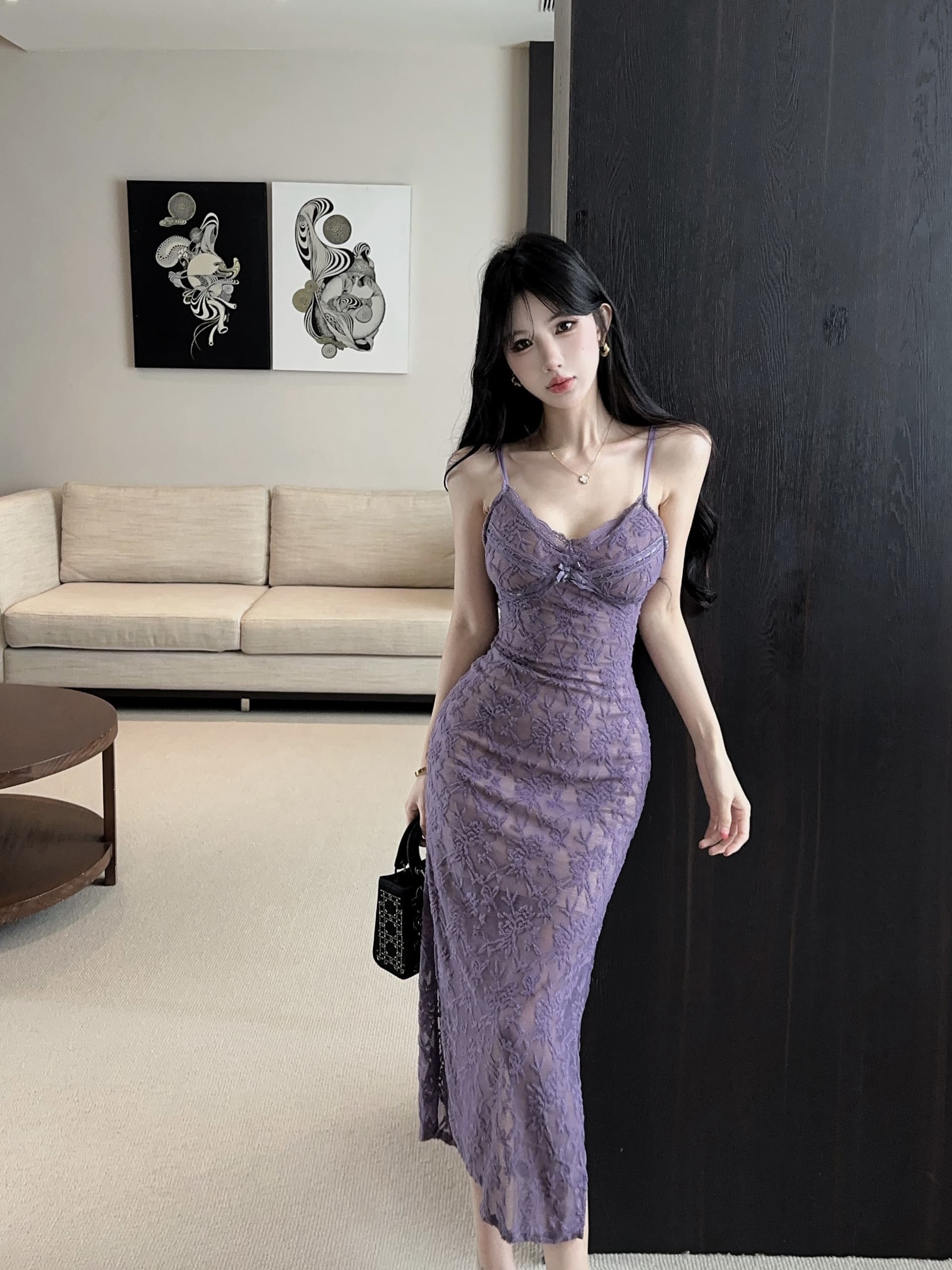 실사 레이스 롱 코트 슬립 드레스 상세 이미지 18