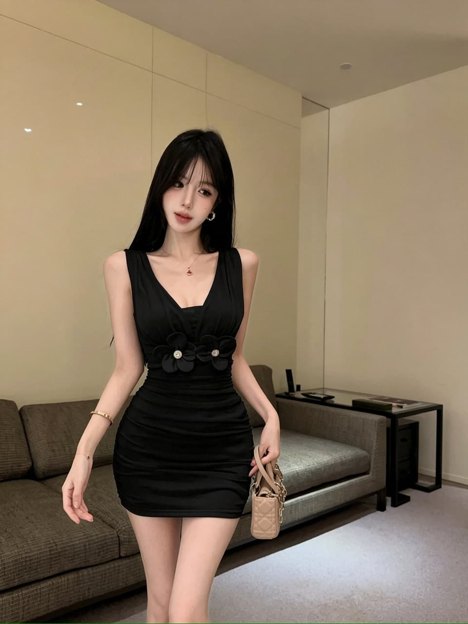 실사 민소매 망사 조끼 원피스 상세 이미지 1