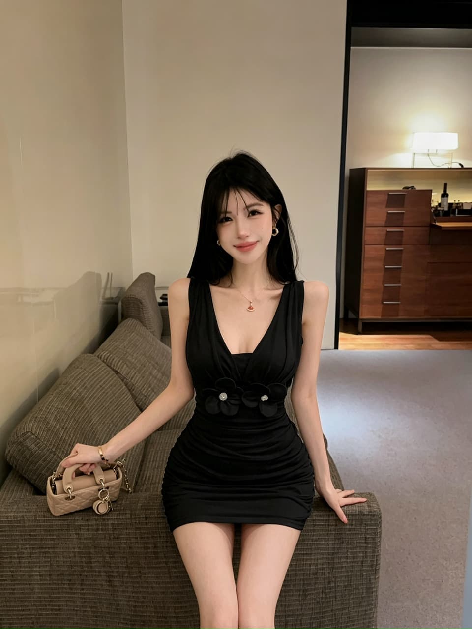 실사 민소매 망사 조끼 원피스 상세 이미지 8