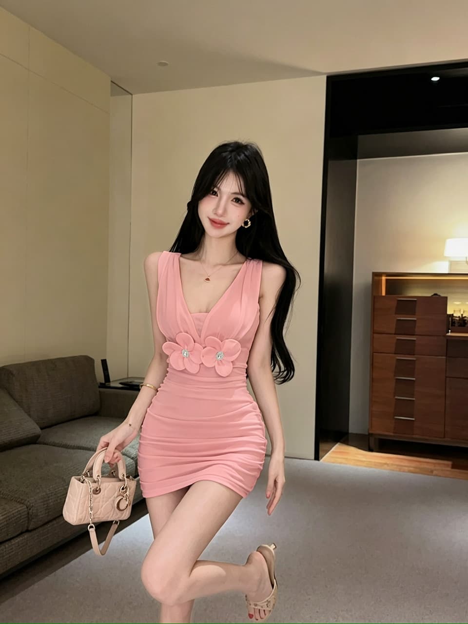 실사 민소매 망사 조끼 원피스 상세 이미지 16