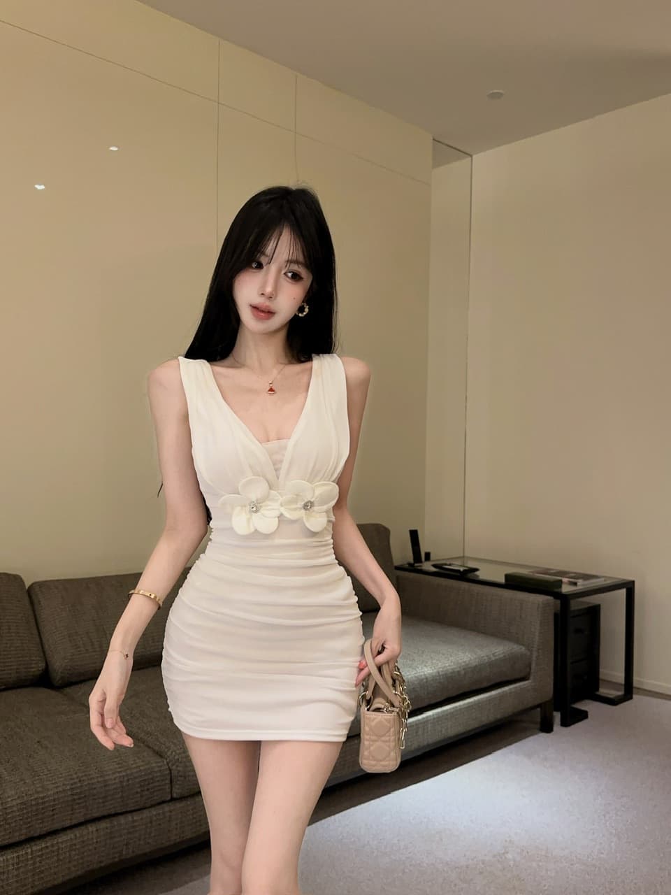 실사 민소매 망사 조끼 원피스 상세 이미지 34