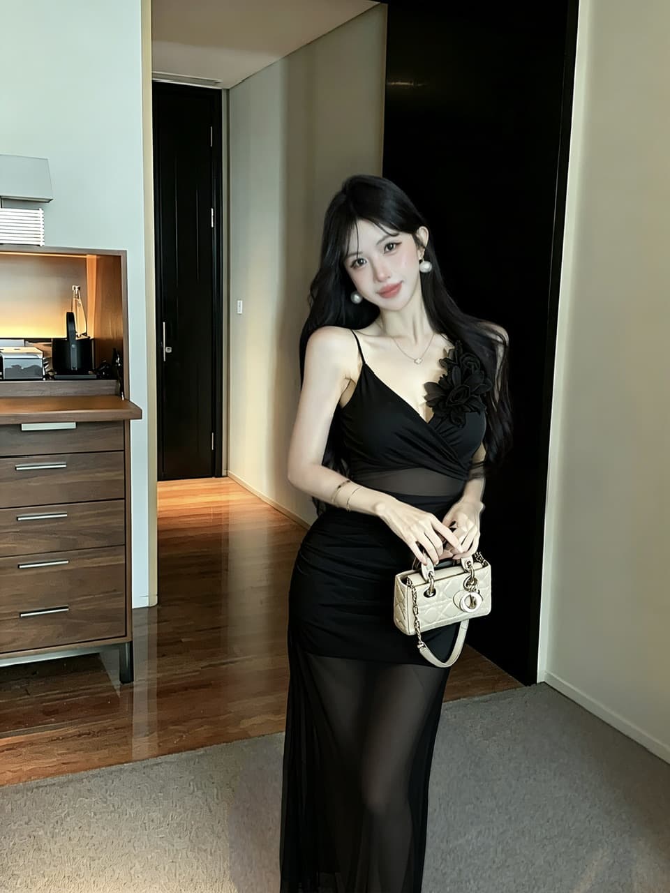 실사 롱 코트 슬립 꽃 패치워크 망사 드레스 상세 이미지 19