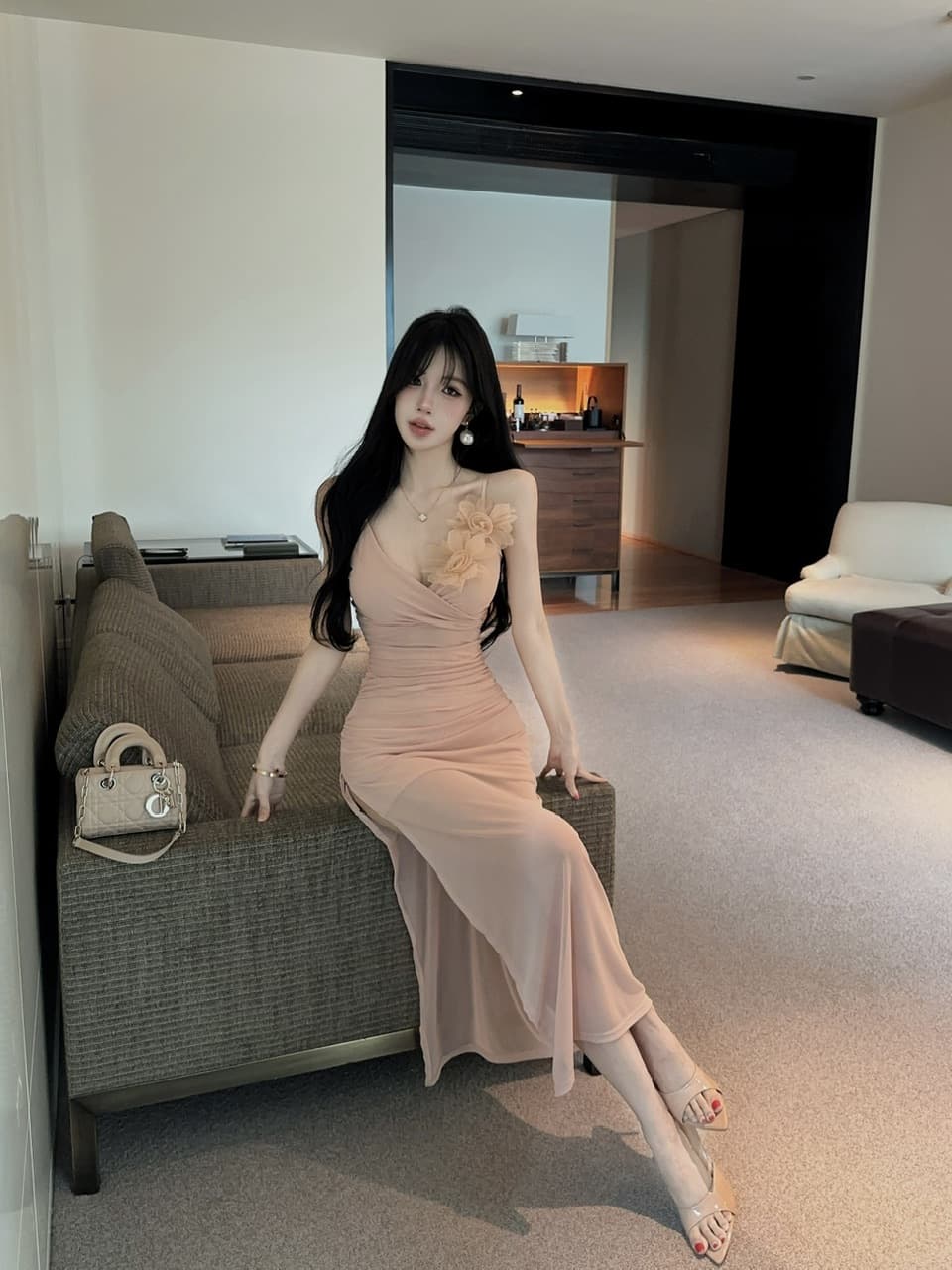 실사 롱 코트 슬립 꽃 패치워크 망사 드레스 상세 이미지 27