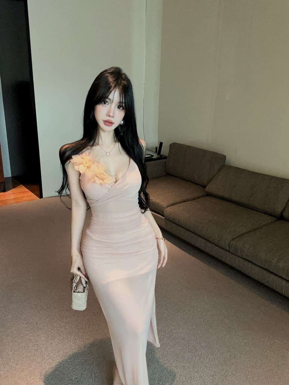 실사 롱 코트 슬립 꽃 패치워크 망사 드레스 상세 이미지 30