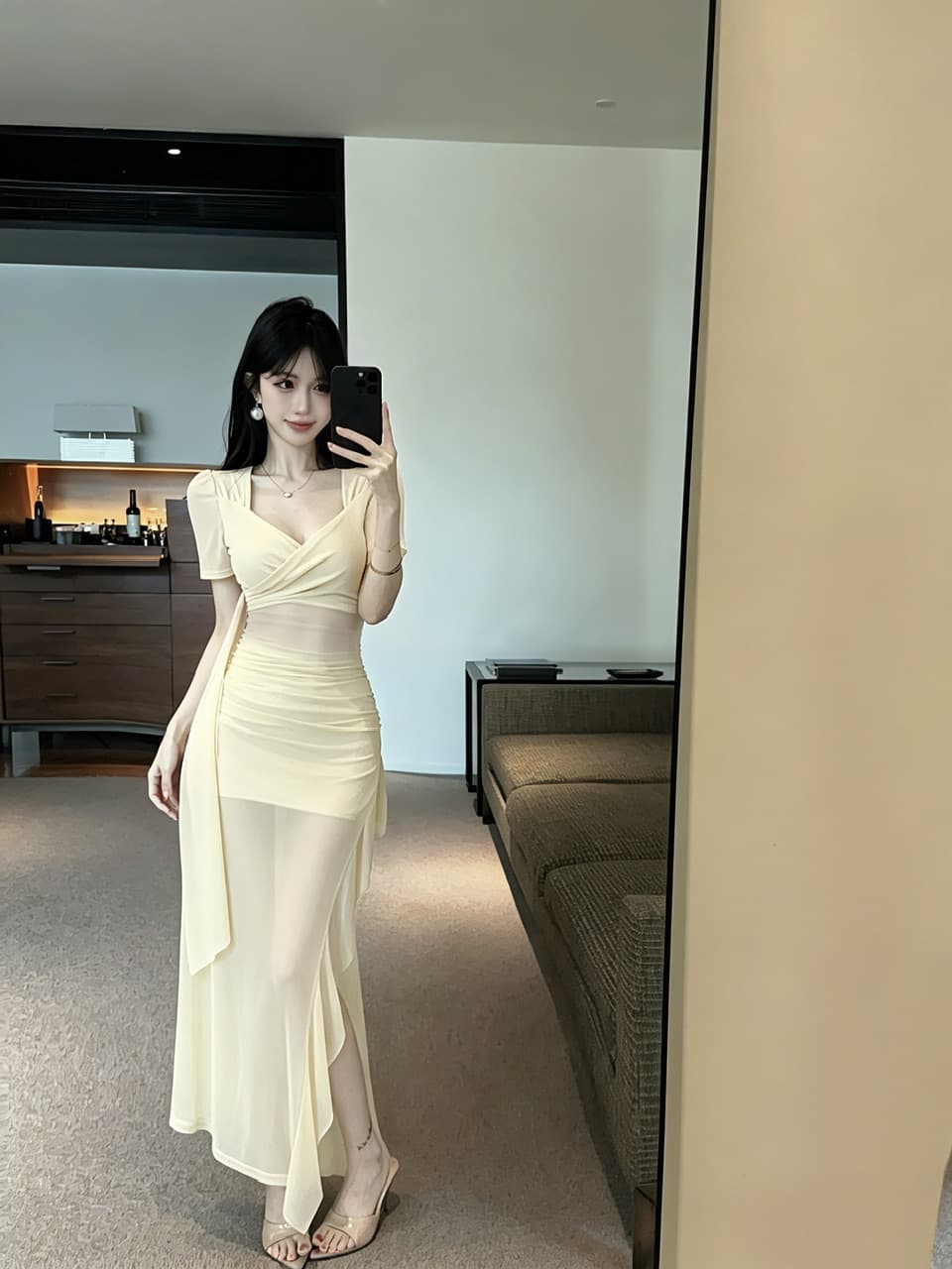 실사 롱 코트 망사 드레스
