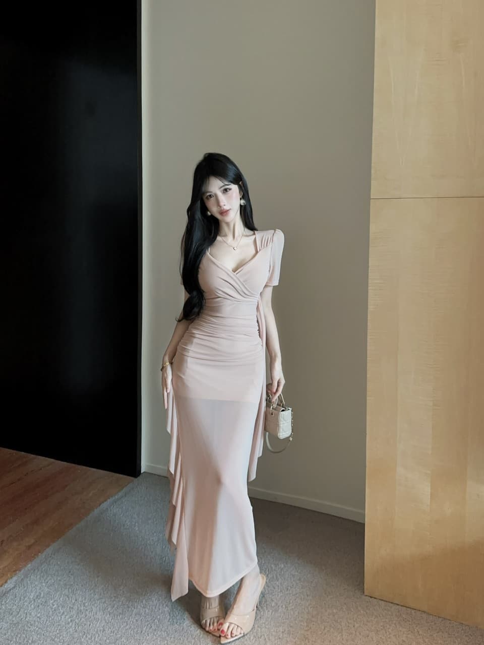 실사 롱 코트 망사 드레스 상세 이미지 20