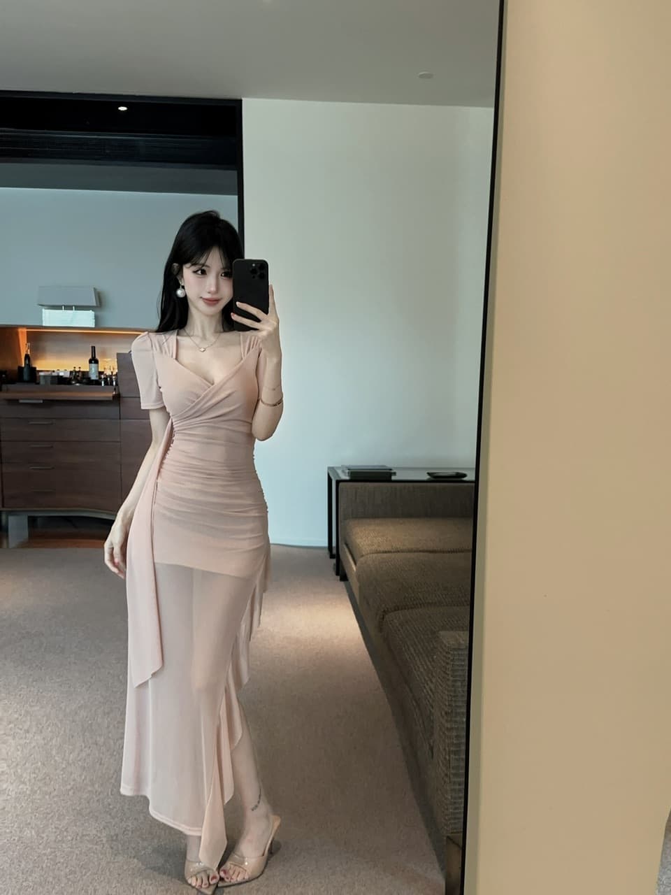 실사 롱 코트 망사 드레스 상세 이미지 23