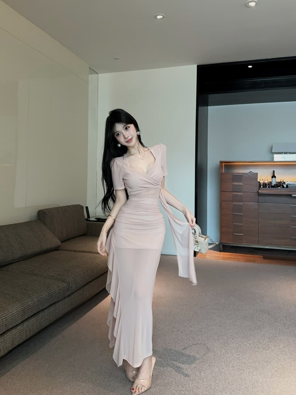 실사 롱 코트 망사 드레스 상세 이미지 26