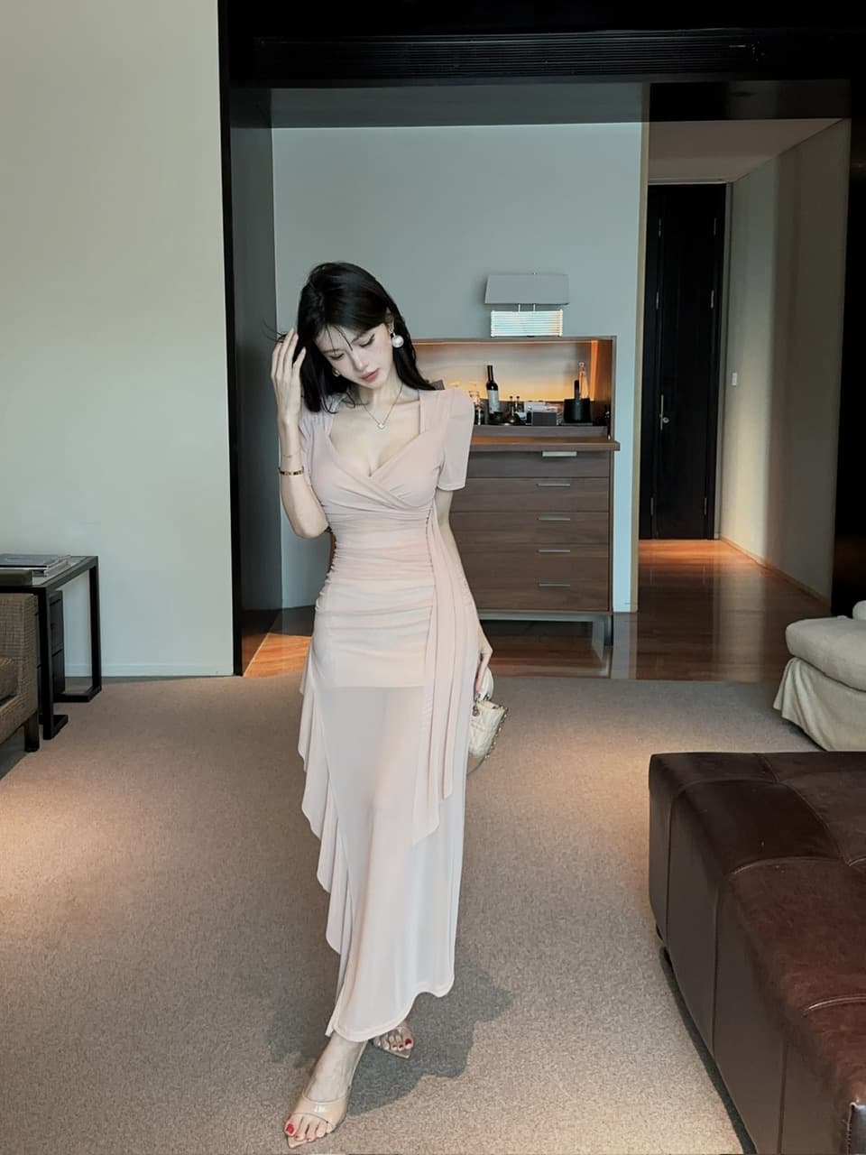 실사 롱 코트 망사 드레스 상세 이미지 27