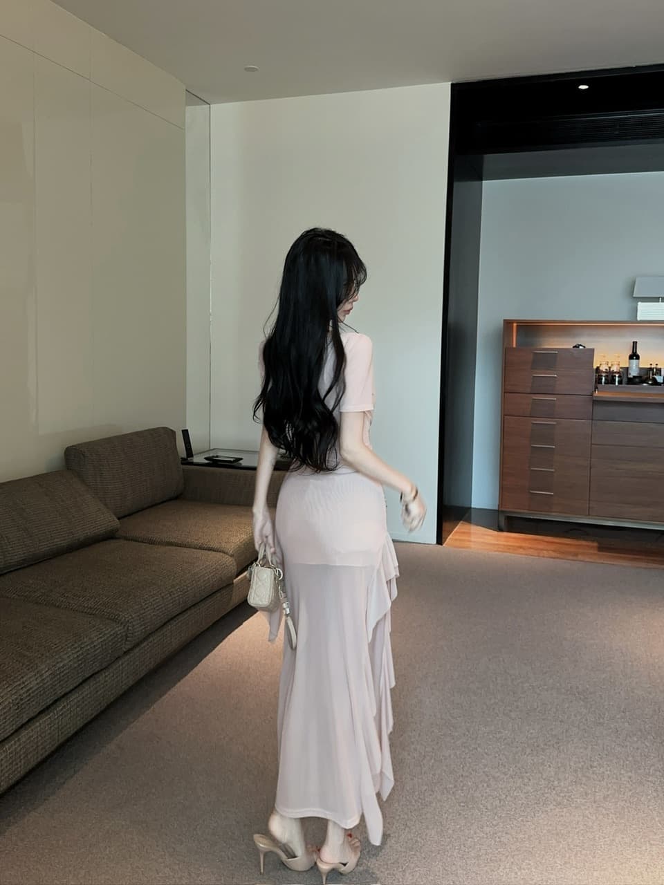 실사 롱 코트 망사 드레스 상세 이미지 28