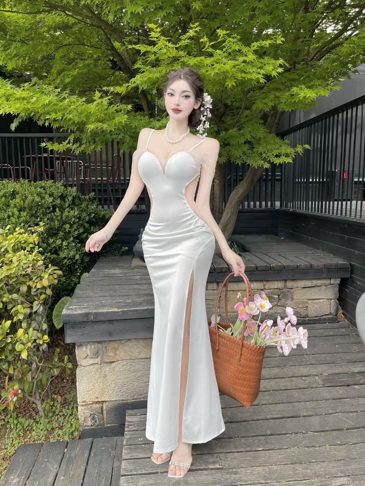 실사 롱 코트 망사 패치워크 슬립 드레스 상세 이미지 8