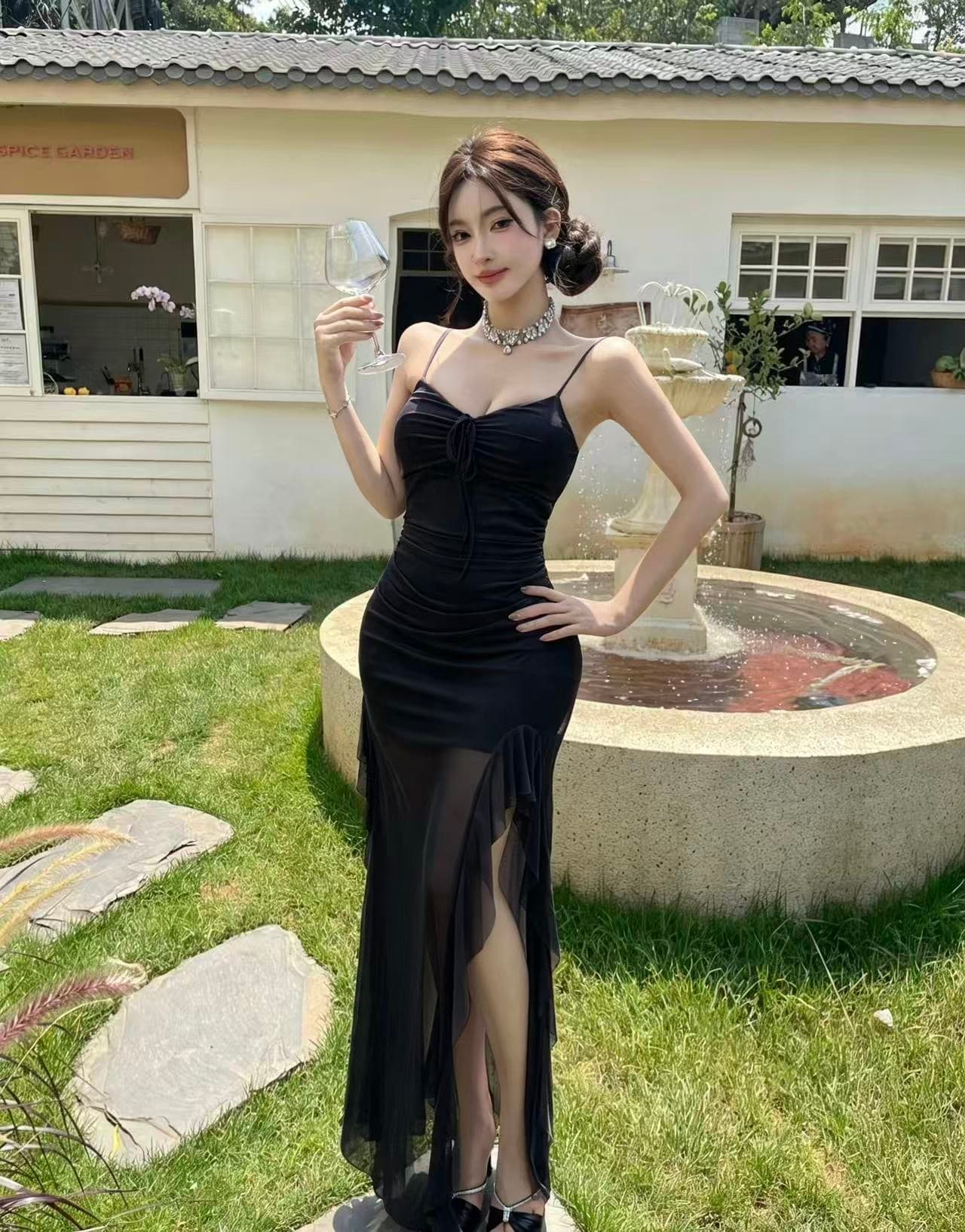 실사 롱 코트 프릴 망사 드레스 상세 이미지 1